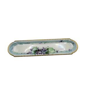 Vtg Prov Saxe ES Germany Hand Painted Violet Gold Trim Porcelain 8" Trinket Dish